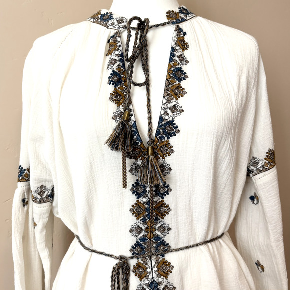 Scarlet Poppies Ibiza S/M Tunic Top Chic Embroidered Belted Beach - Picture 4 of 16